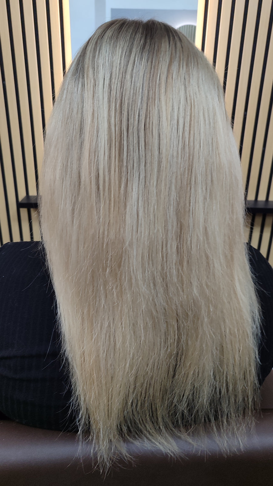 Haar vor der Behandlung von hinten